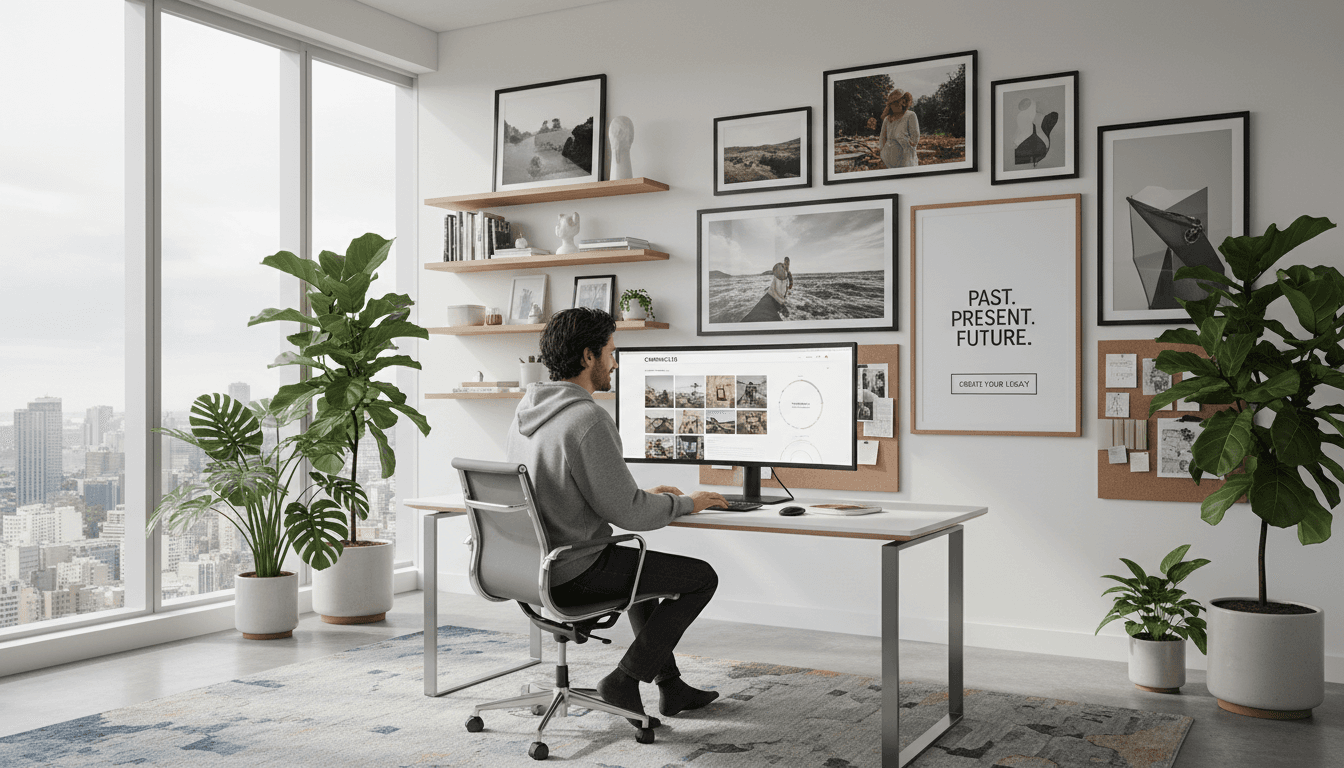 Modern website displayed on a desktop computer in a bright studio